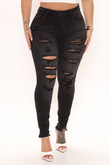 Here We Go Again Distressed Skinny Jeans - Black Ins Street