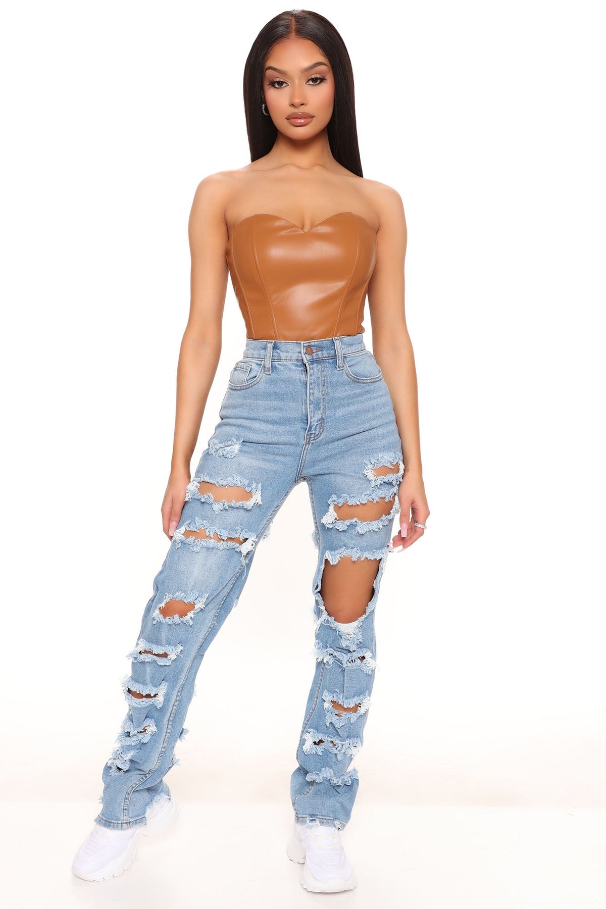 Lonestar Ripped Straight Leg Jeans - Medium Blue Wash Ins Street