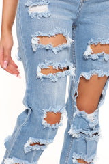 Lonestar Ripped Straight Leg Jeans - Medium Blue Wash Ins Street