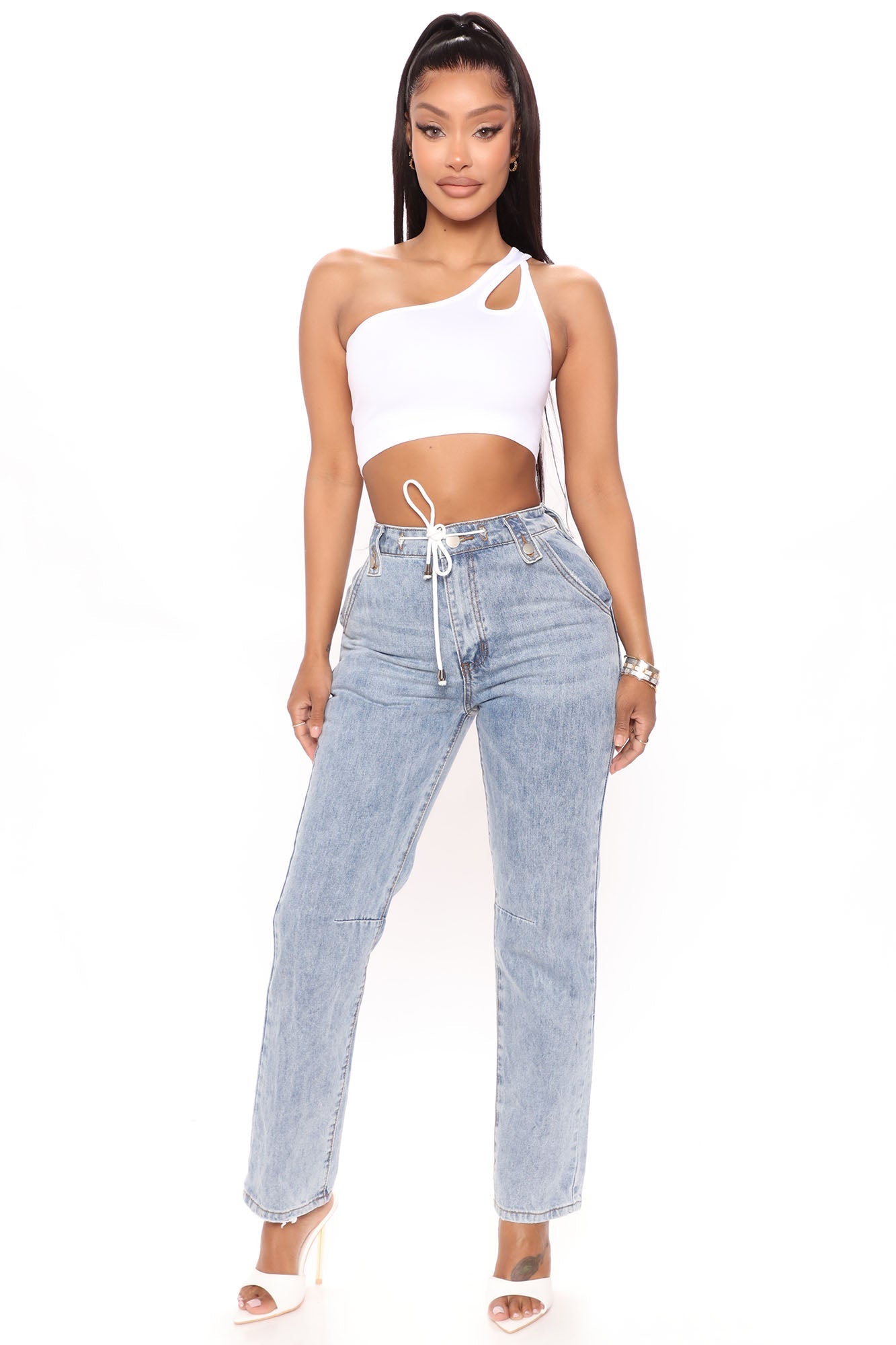 Tucson Tie Waist Straight Leg Jeans - Light Blue Ins Street