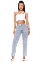 Tucson Tie Waist Straight Leg Jeans - Light Blue Ins Street
