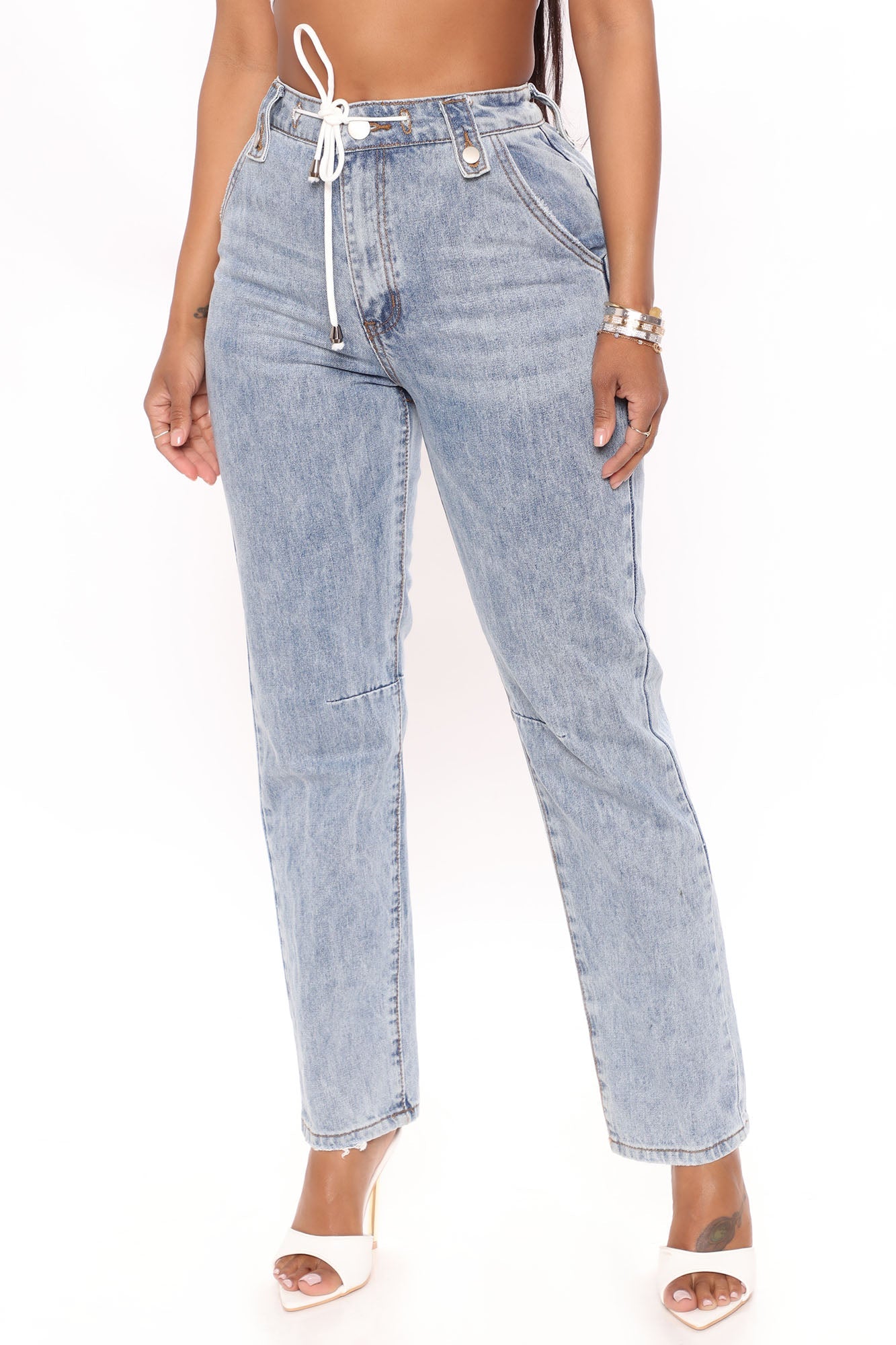Tucson Tie Waist Straight Leg Jeans - Light Blue Ins Street