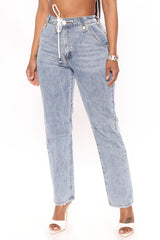 Tucson Tie Waist Straight Leg Jeans - Light Blue Ins Street