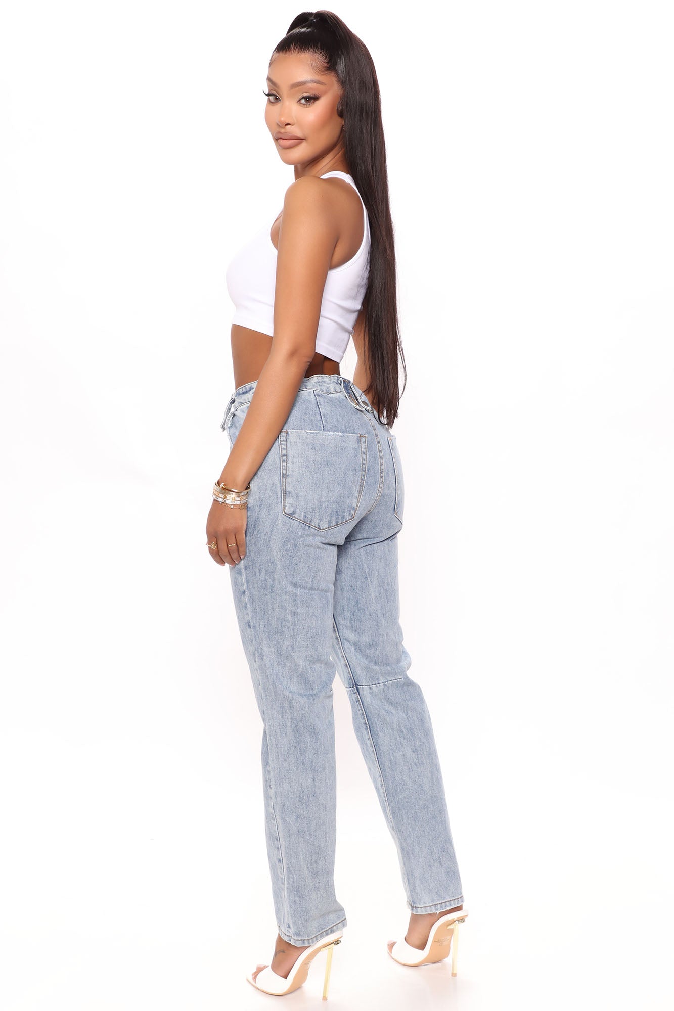 Tucson Tie Waist Straight Leg Jeans - Light Blue Ins Street