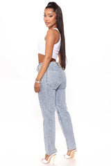 Tucson Tie Waist Straight Leg Jeans - Light Blue Ins Street