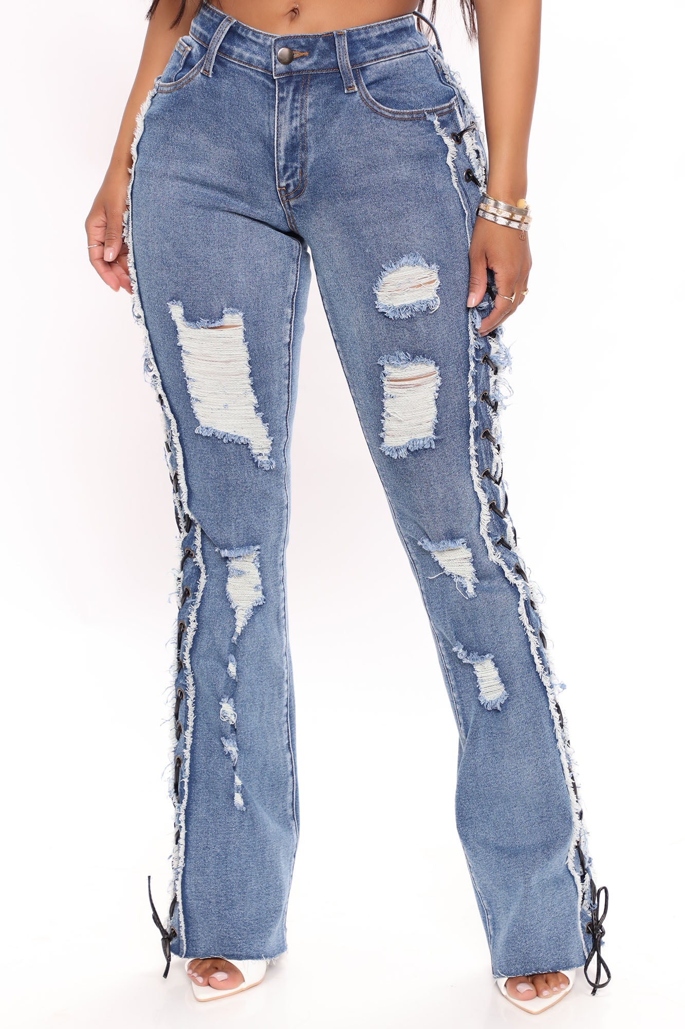 All Laced Up Mid Rise Bootcut Jeans - Medium Blue Wash Ins Street
