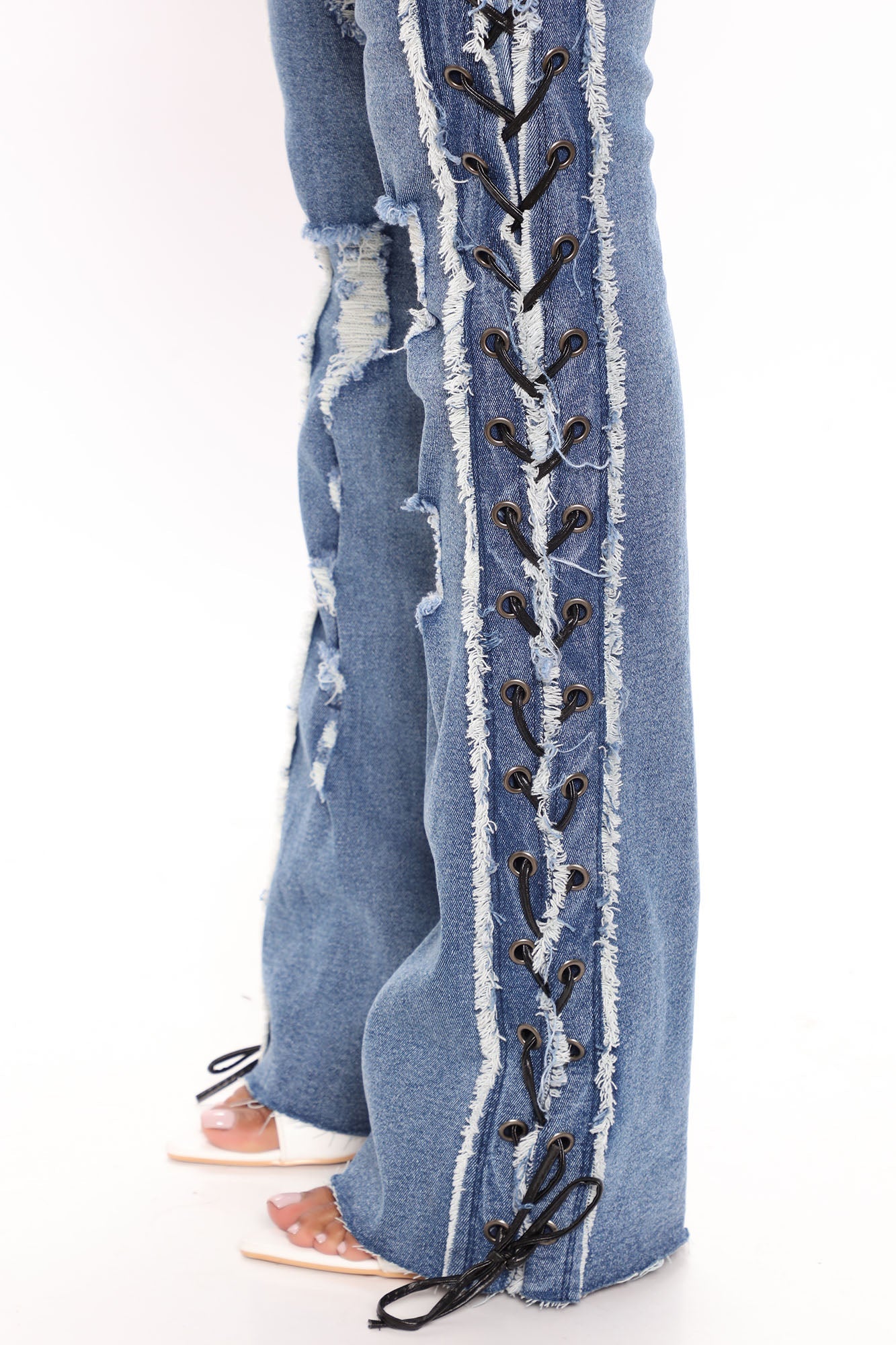 All Laced Up Mid Rise Bootcut Jeans - Medium Blue Wash Ins Street