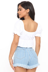You've Crossed The Line Striped Denim Shorts - Medium Blue Wash Ins Street