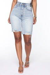 Favorite Longline Denim Shorts - Light Blue Wash Ins Street