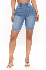 Raine Super Stretch Pull On Biker Shorts - Medium Blue Wash Ins Street