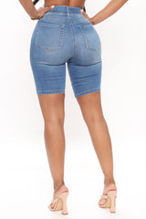 Raine Super Stretch Pull On Biker Shorts - Medium Blue Wash Ins Street