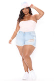 The Story Continues Distressed Denim Shorts - Light Blue Wash Ins Street