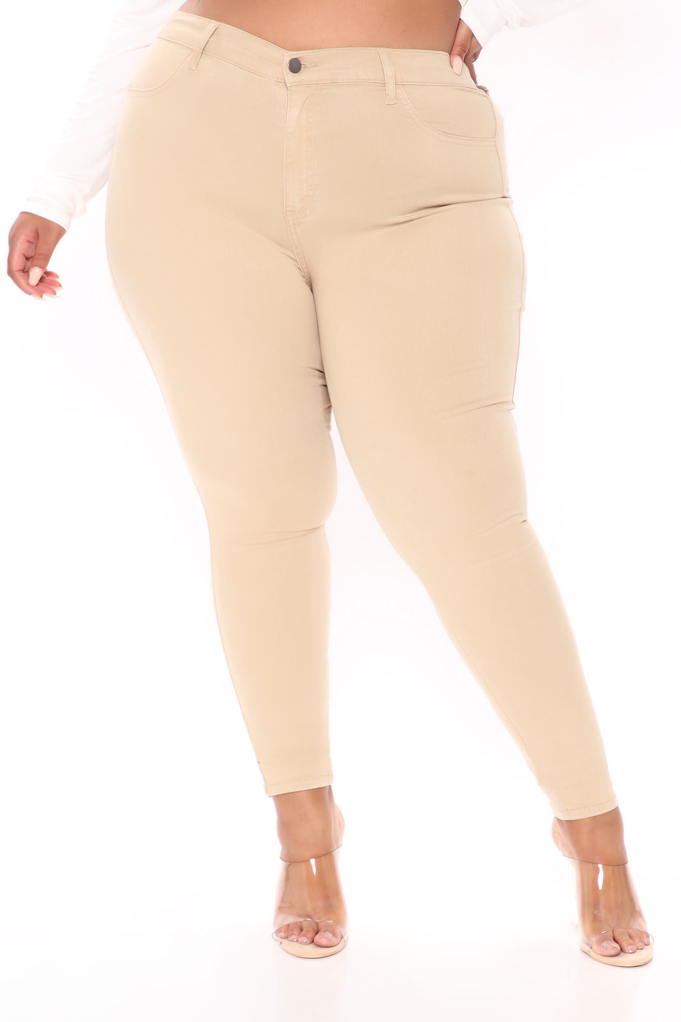 Classic High Waist Skinny Jeans - Khaki Ins Street