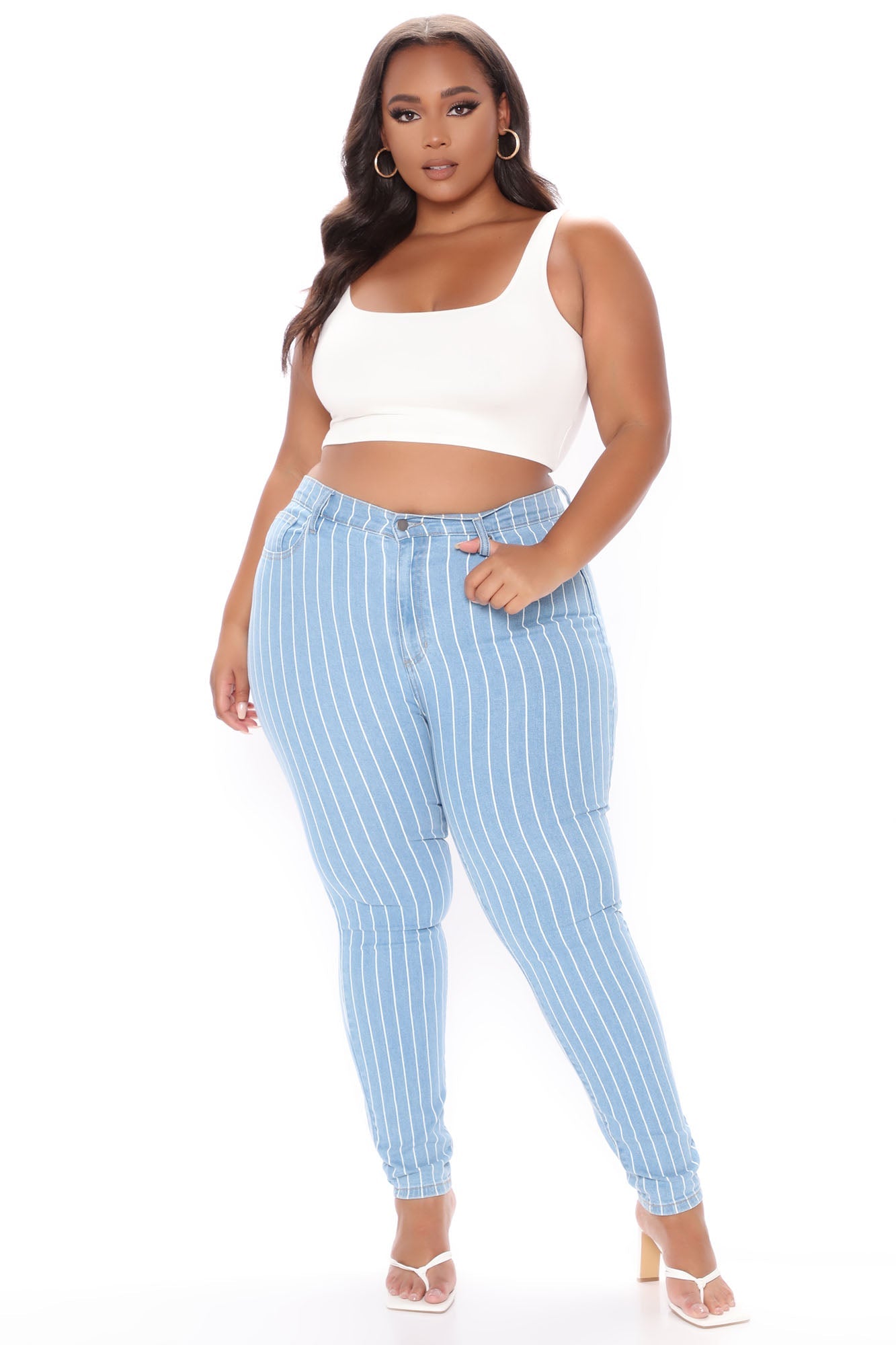 You've Crossed The Line Striped Skinny Jeans - Medium Blue Wash Ins Street