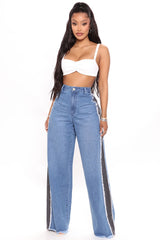 Back On Top Contrast Wide Leg Jeans - Medium Blue Wash Ins Street