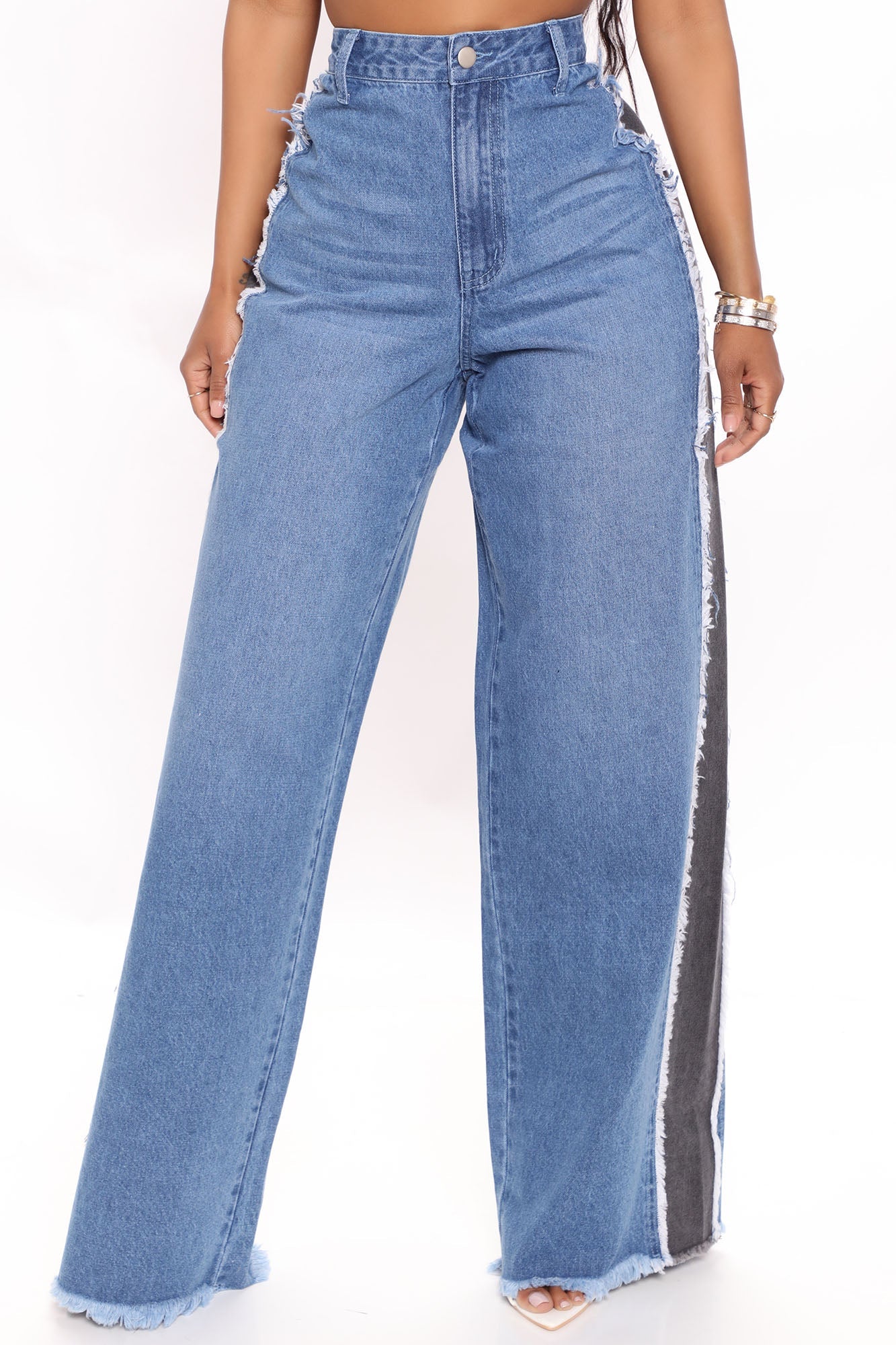 Back On Top Contrast Wide Leg Jeans - Medium Blue Wash Ins Street