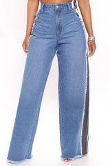 Back On Top Contrast Wide Leg Jeans - Medium Blue Wash Ins Street