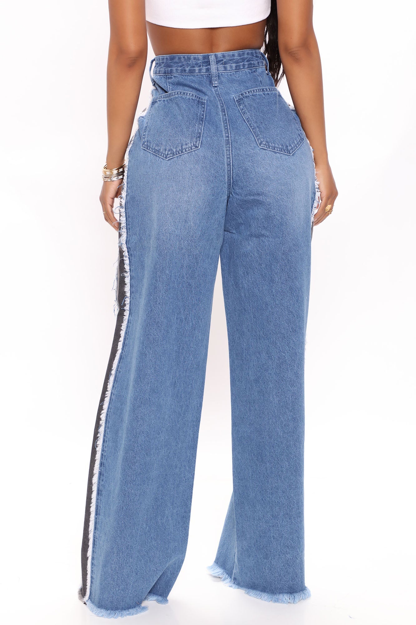 Back On Top Contrast Wide Leg Jeans - Medium Blue Wash Ins Street