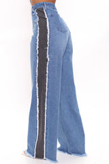 Back On Top Contrast Wide Leg Jeans - Medium Blue Wash Ins Street