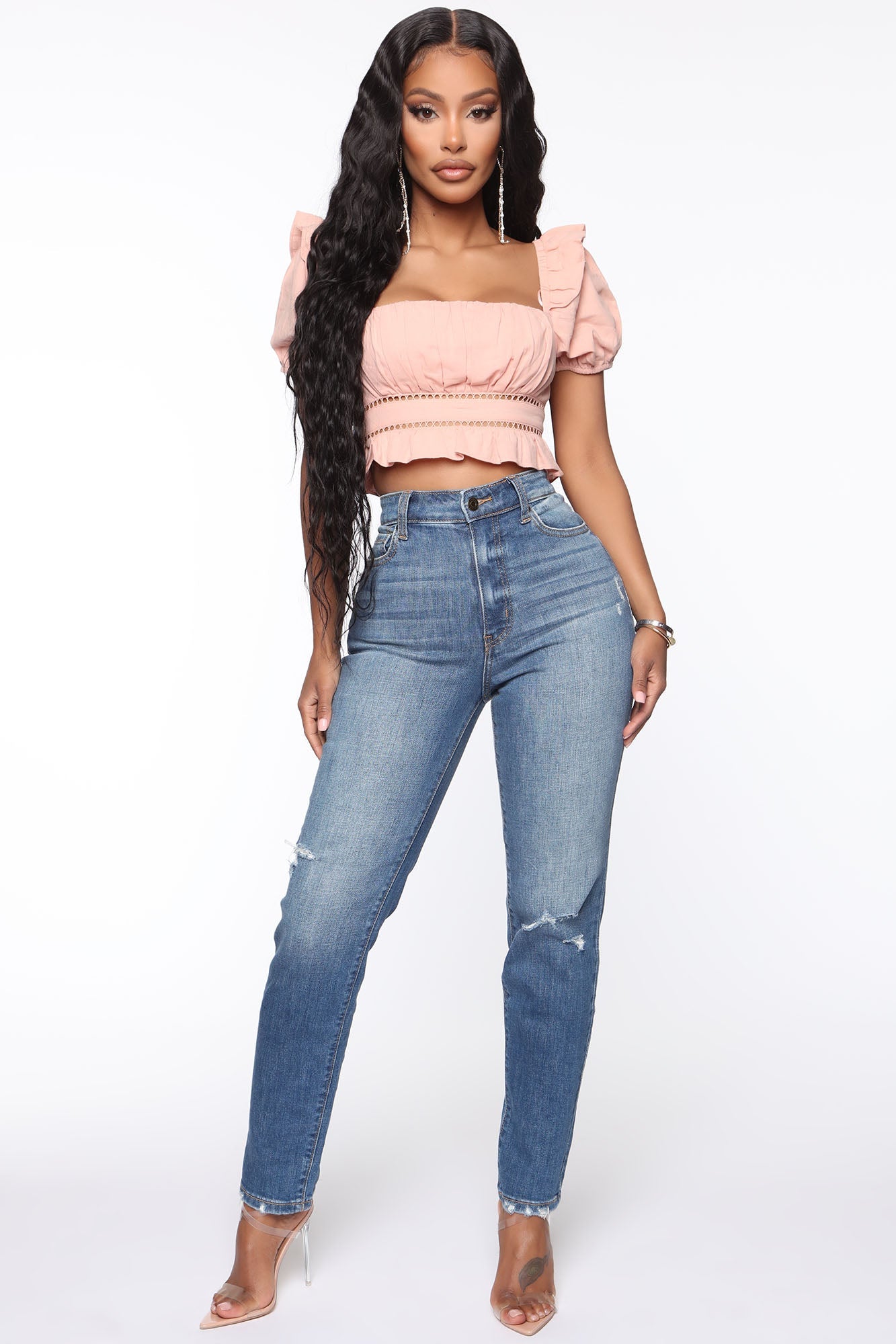 Pick Up Your Mess Distressed Mom Jeans - Medium Blue Wash Ins Street