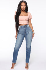 Pick Up Your Mess Distressed Mom Jeans - Medium Blue Wash Ins Street