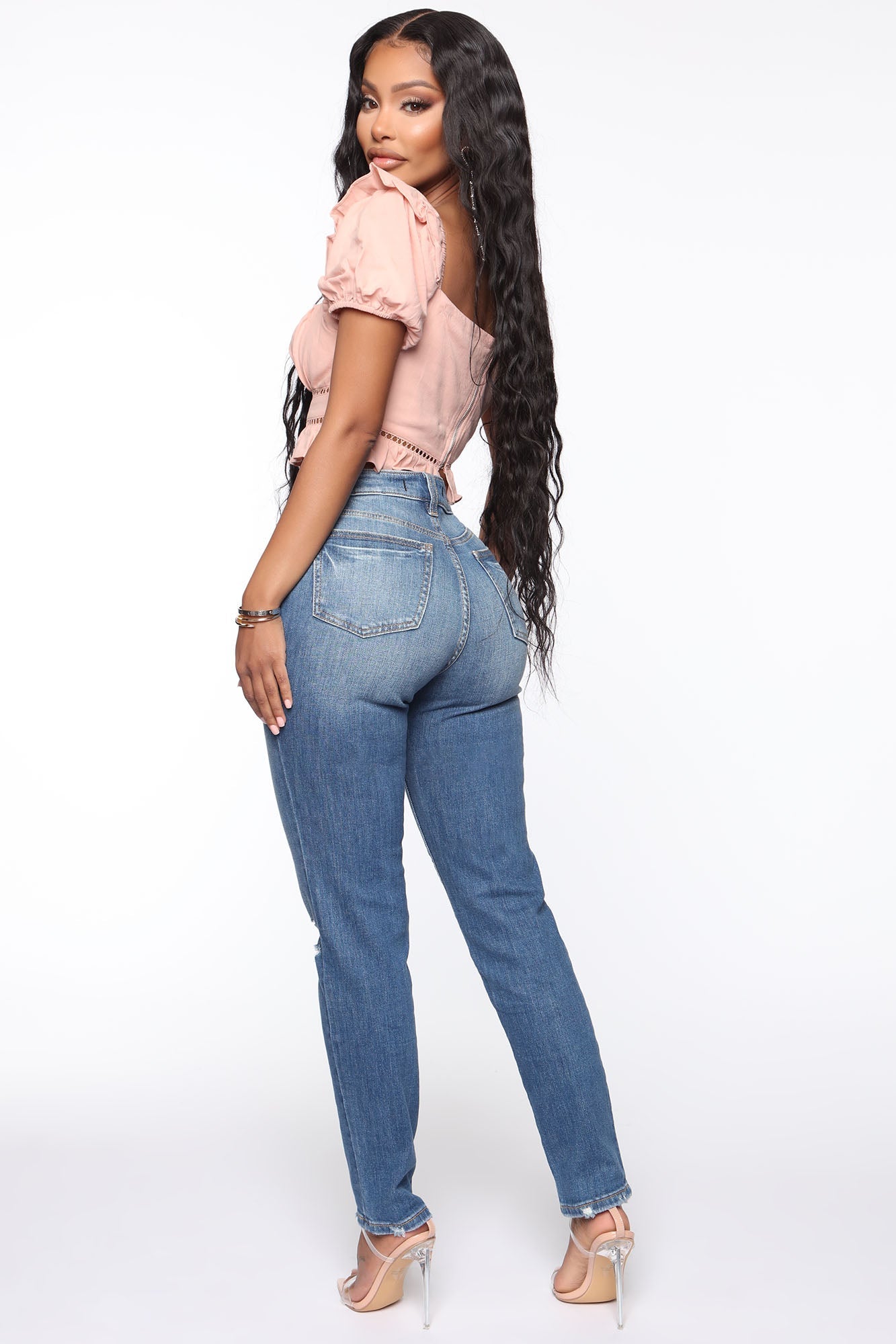 Pick Up Your Mess Distressed Mom Jeans - Medium Blue Wash Ins Street