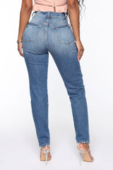 Pick Up Your Mess Distressed Mom Jeans - Medium Blue Wash Ins Street