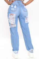 Get It Together Destroyed Boyfriend Jeans - Medium Blue Wash Ins Street