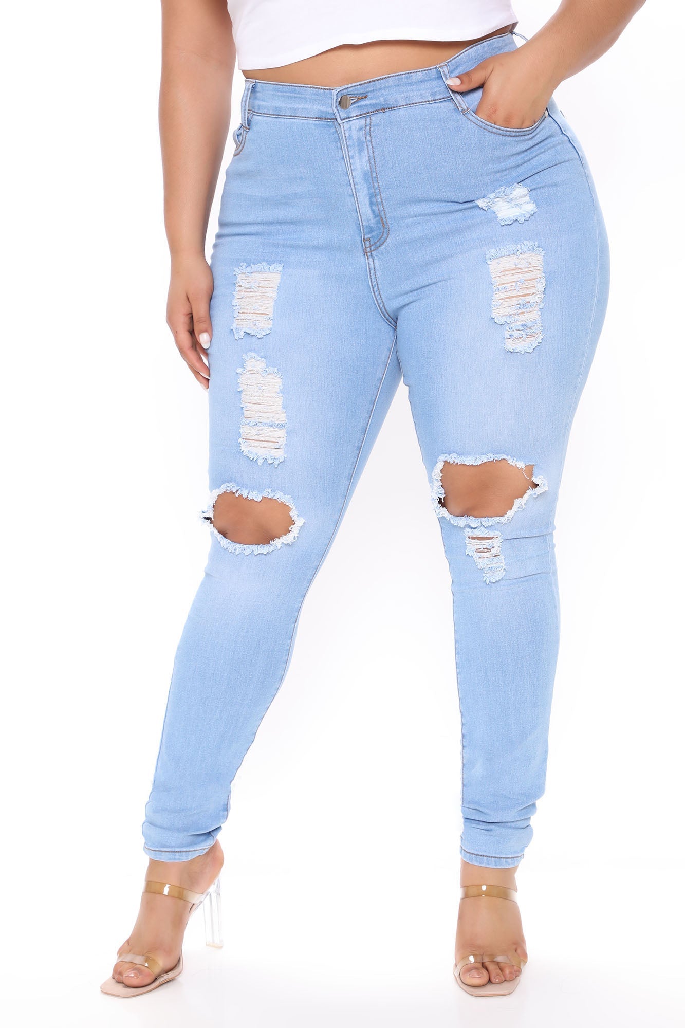 Tall Say Yes To Distress Jeans - Light Blue Wash Ins Street