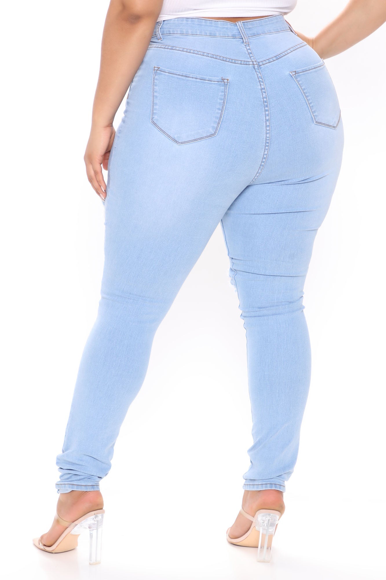 Tall Catty Distressed Skinny Jeans - Light Blue Wash Ins Street