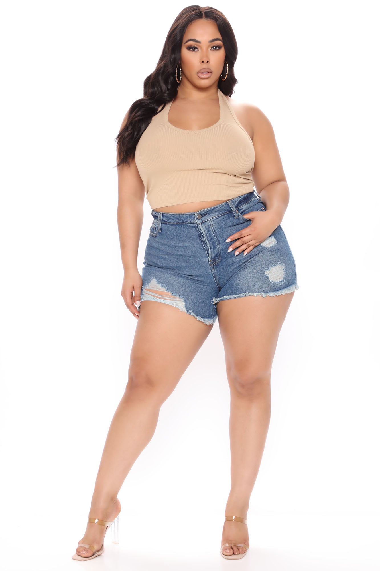 Decades Ago Distressed Denim Shorts - Medium Blue Wash Ins Street