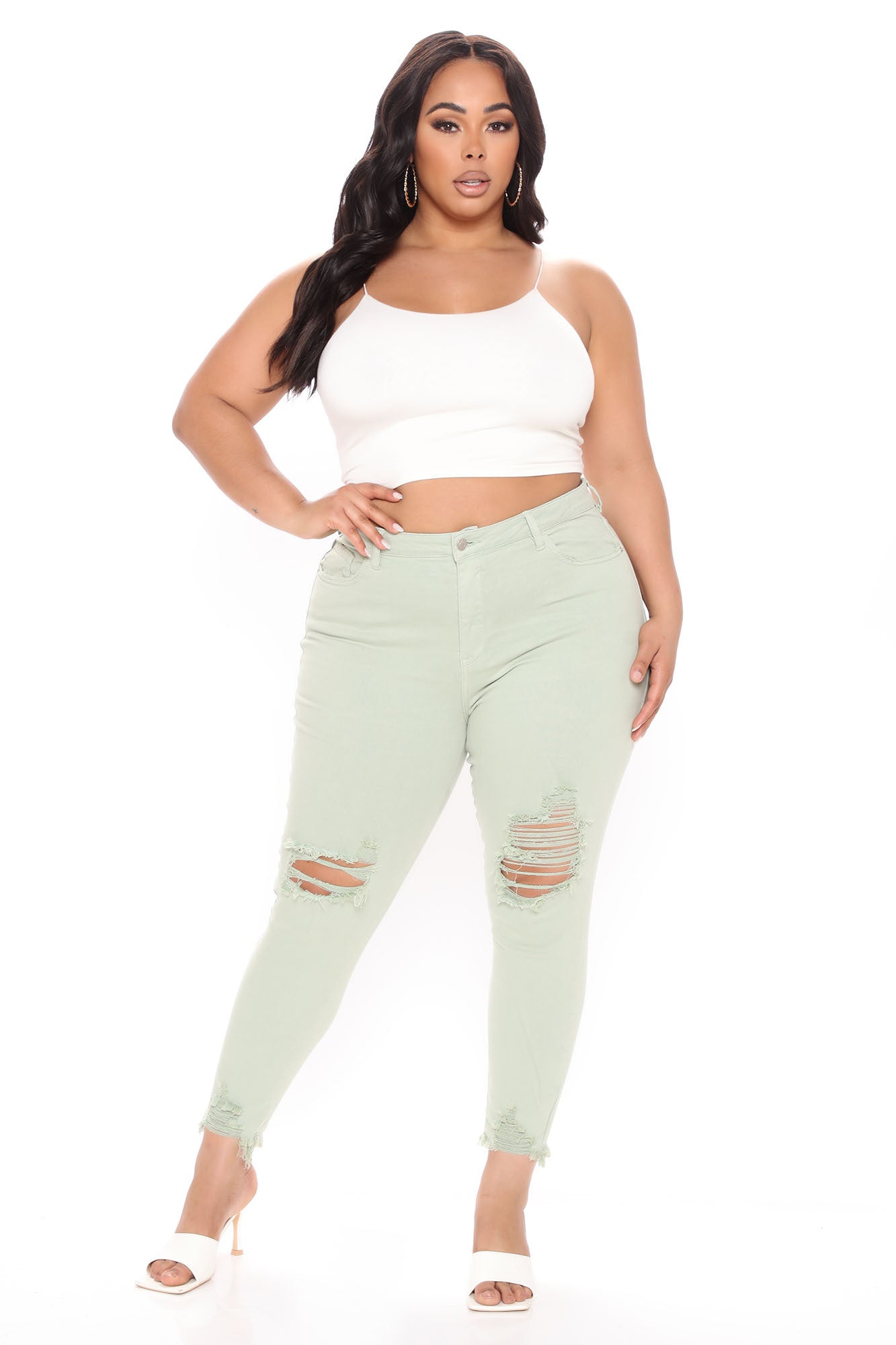Feel My Vibe Ripped Skinny Jeans - Sage Ins Street