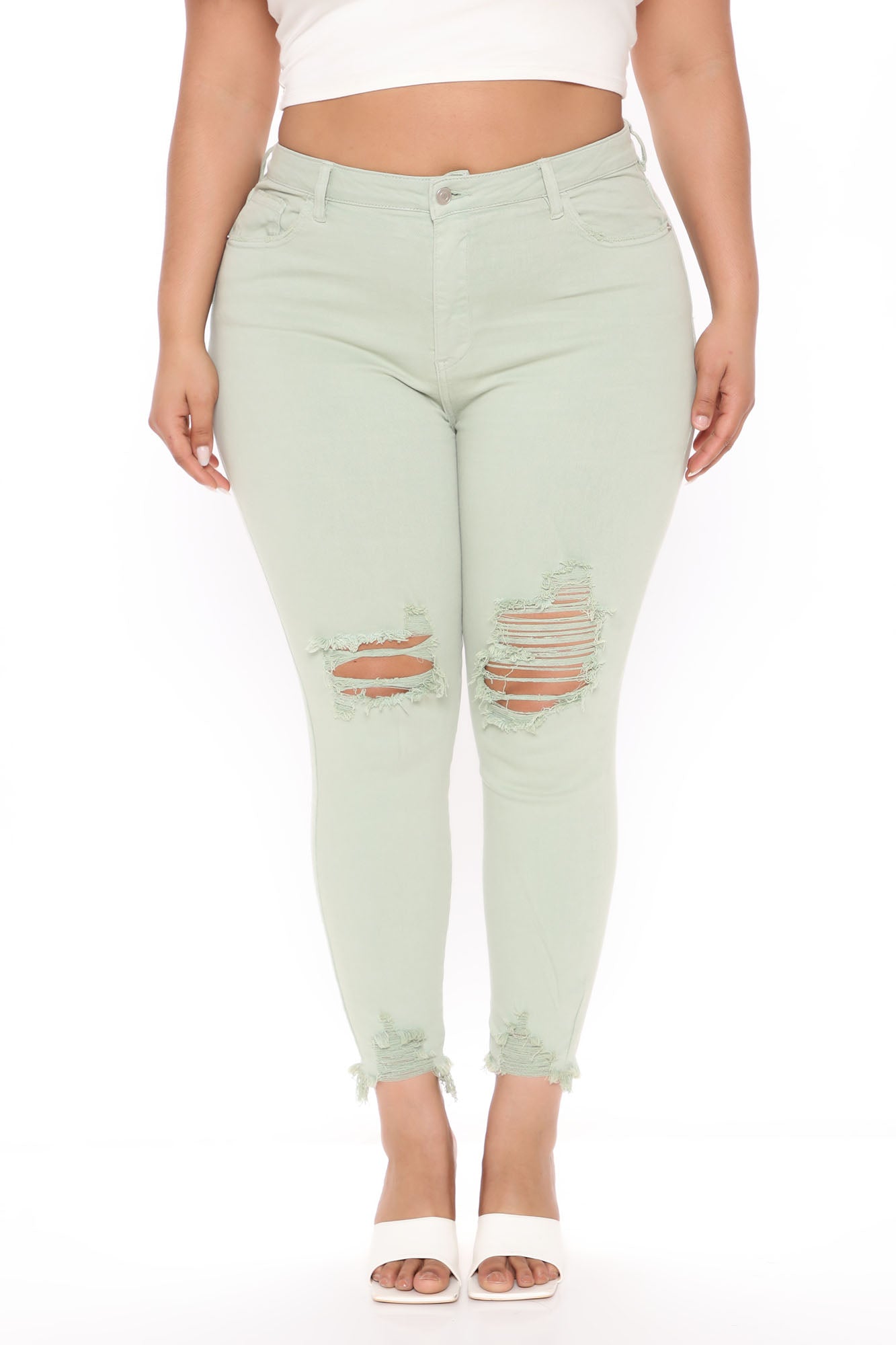 Feel My Vibe Ripped Skinny Jeans - Sage Ins Street