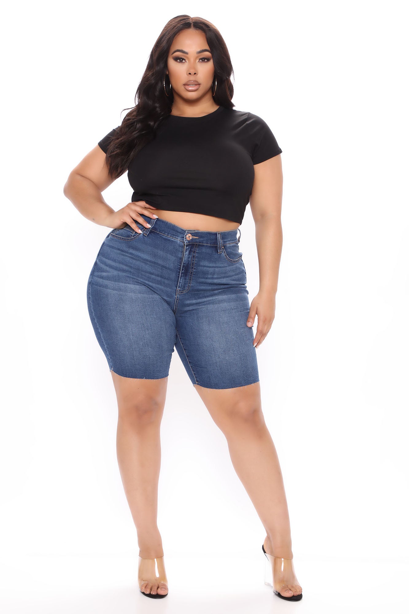 Cammie Stretch Denim Bermudas - Medium Blue Wash Ins Street