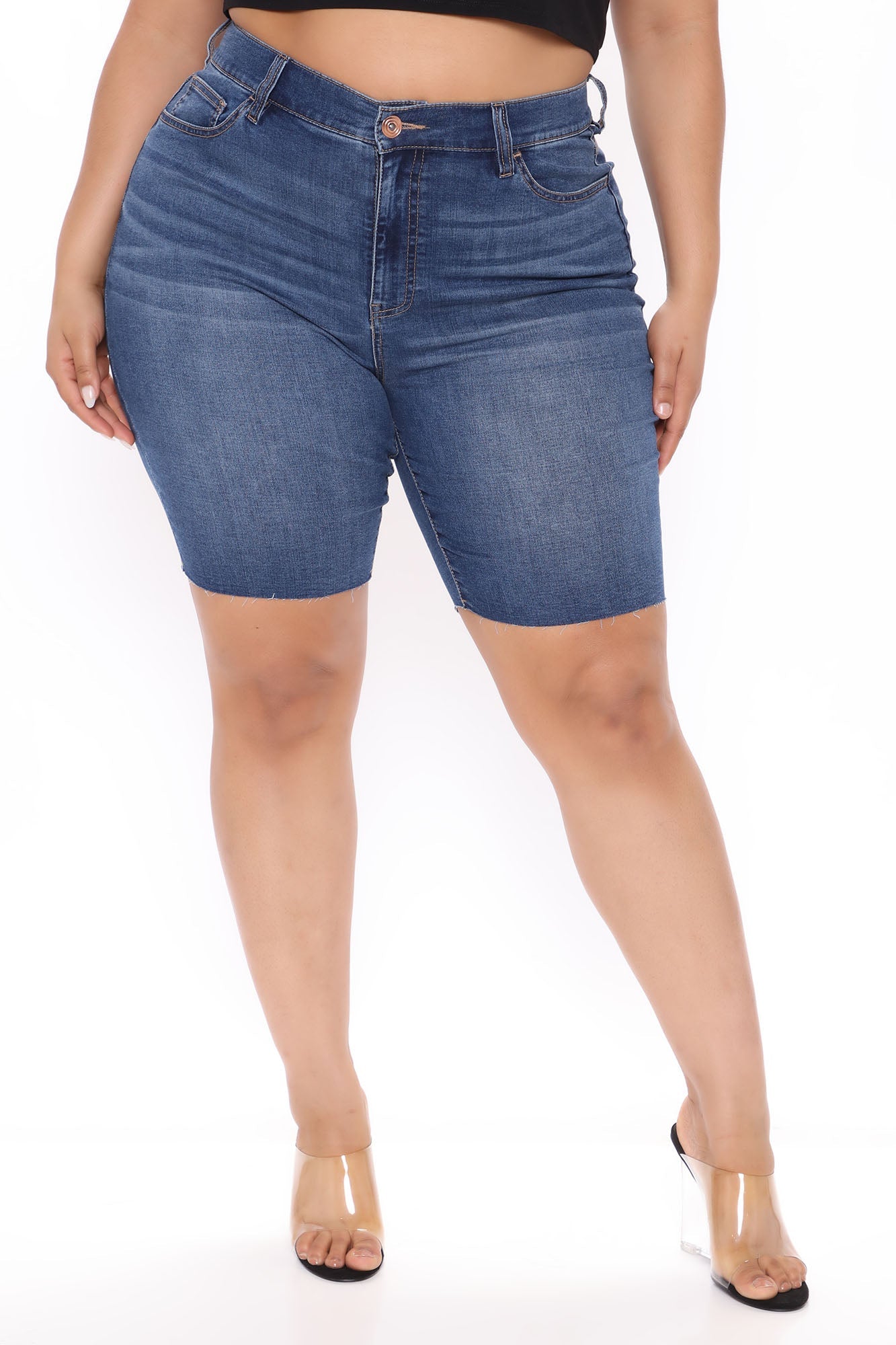 Cammie Stretch Denim Bermudas - Medium Blue Wash Ins Street