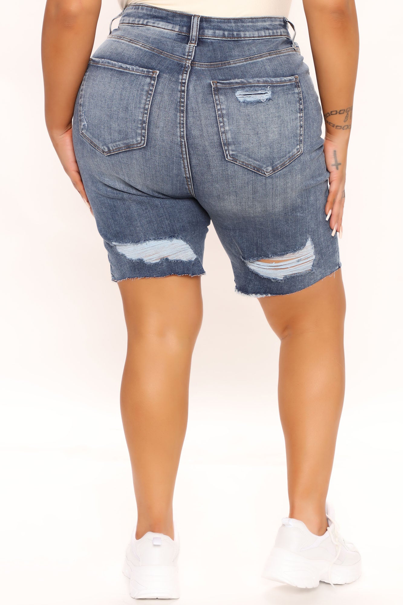 Call Me Stretch Denim Bermuda Shorts - Medium Blue Wash Ins Street
