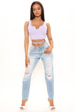 A Shredded Babe Non Stretch Straight Leg Jeans - Light Blue Wash Ins Street