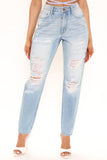 A Shredded Babe Non Stretch Straight Leg Jeans - Light Blue Wash Ins Street