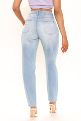 A Shredded Babe Non Stretch Straight Leg Jeans - Light Blue Wash Ins Street
