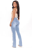 Exposed Double Button Bootcut Jeans - Light Blue Wash Ins Street