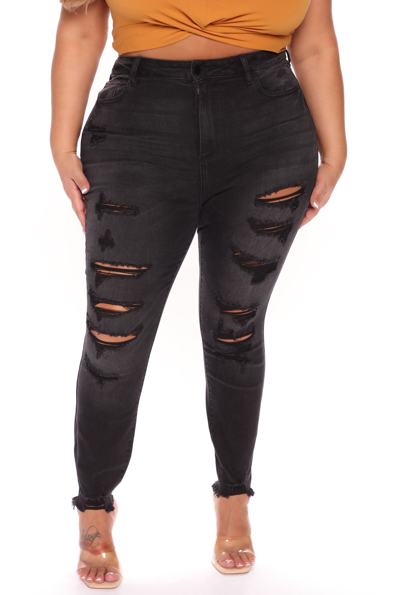 Here We Go Again Distressed Skinny Jeans - Black Ins Street