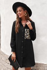 Leopard Patch Textured Shirt Dress Ins Street