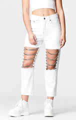 WHITE HERMIA KNEE CHAIN JEAN Carmar Denim