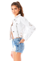 ZEUS WHITE CHAIN DETAIL DENIM JACKET CARMAR