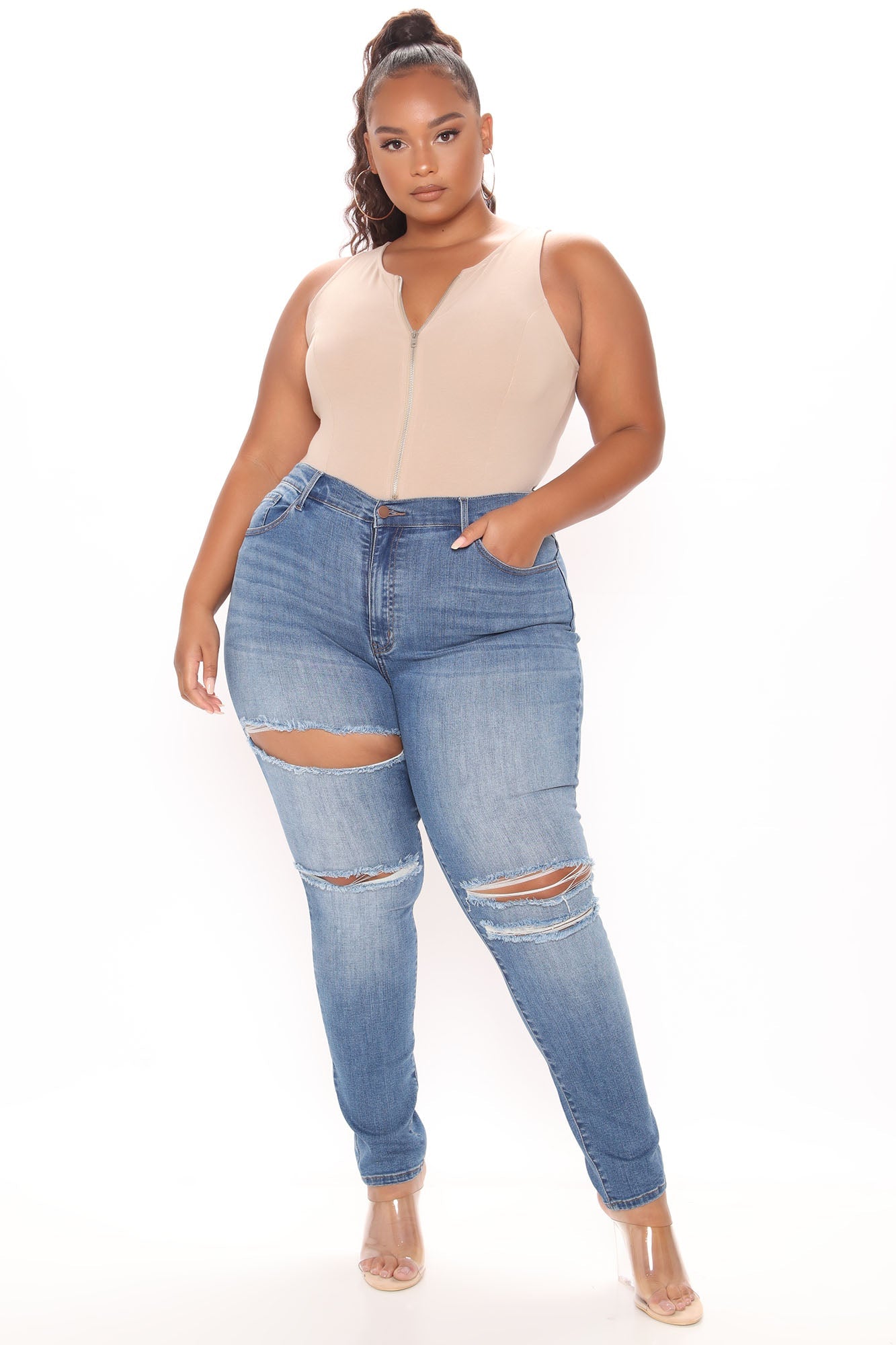 Trisha Ripped High Rise Skinny Jeans - Medium Blue Wash Ins Street