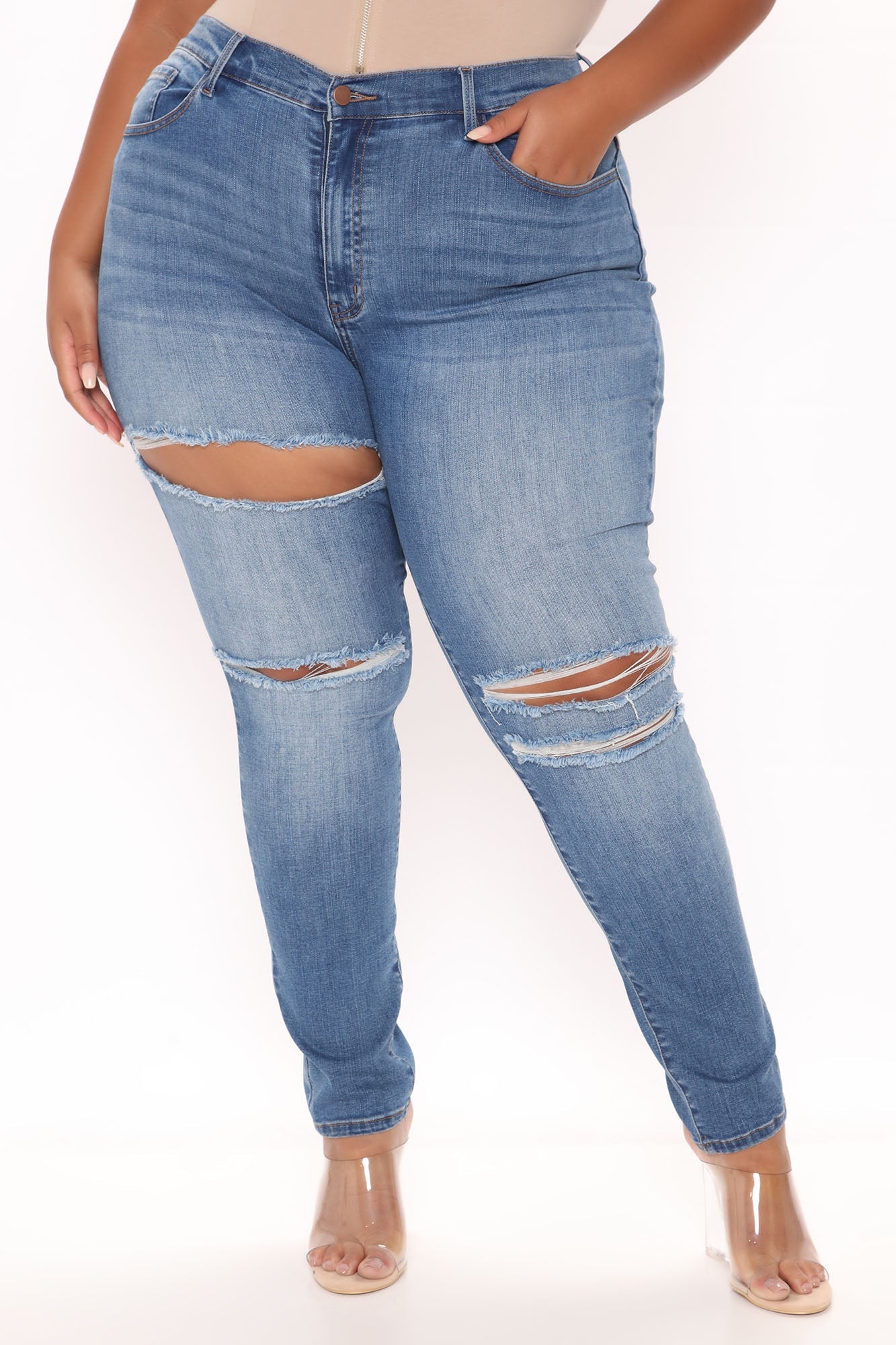 Trisha Ripped High Rise Skinny Jeans - Medium Blue Wash Ins Street