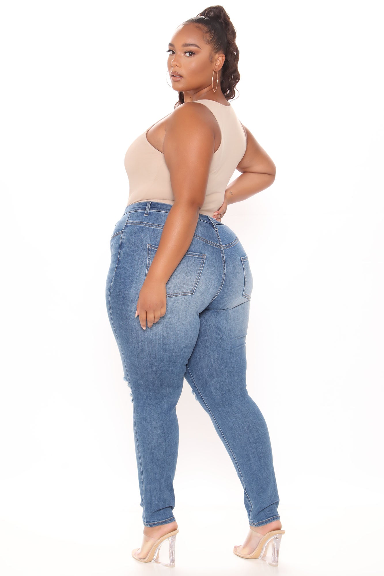 Trisha Ripped High Rise Skinny Jeans - Medium Blue Wash Ins Street