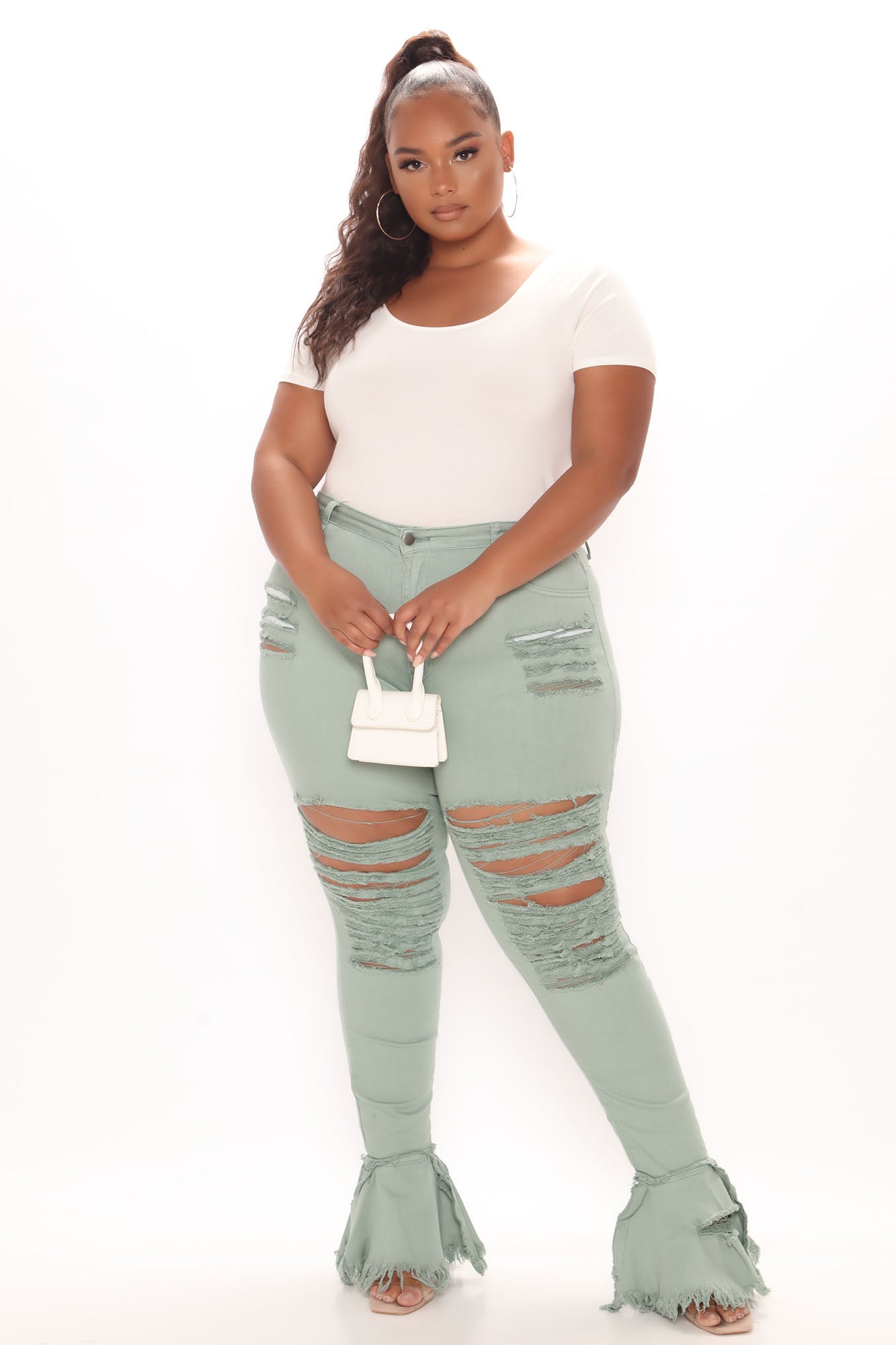 Fray What You Mean Flare Leg Jeans - Sage Ins Street