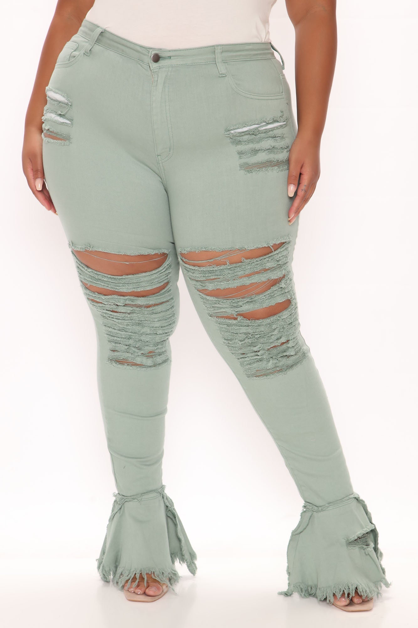Fray What You Mean Flare Leg Jeans - Sage Ins Street