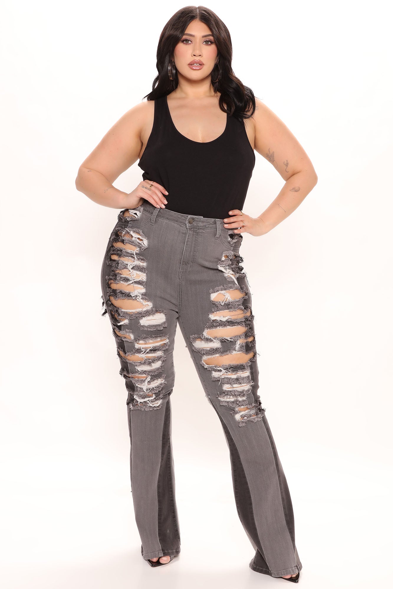 Catchin Feelings High Waisted Flare Jeans - Black/Grey Ins Street